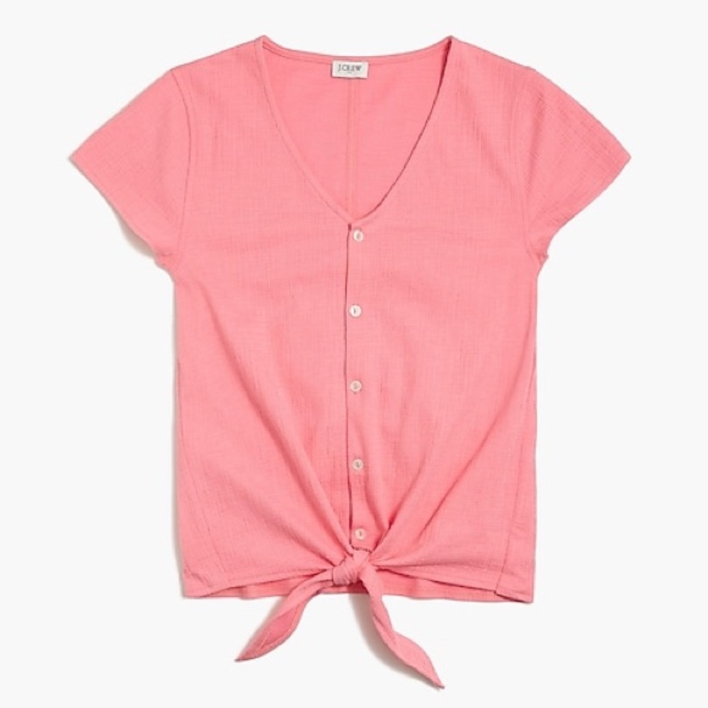 J Crew Textured Tie Front Top in Pink Begonia